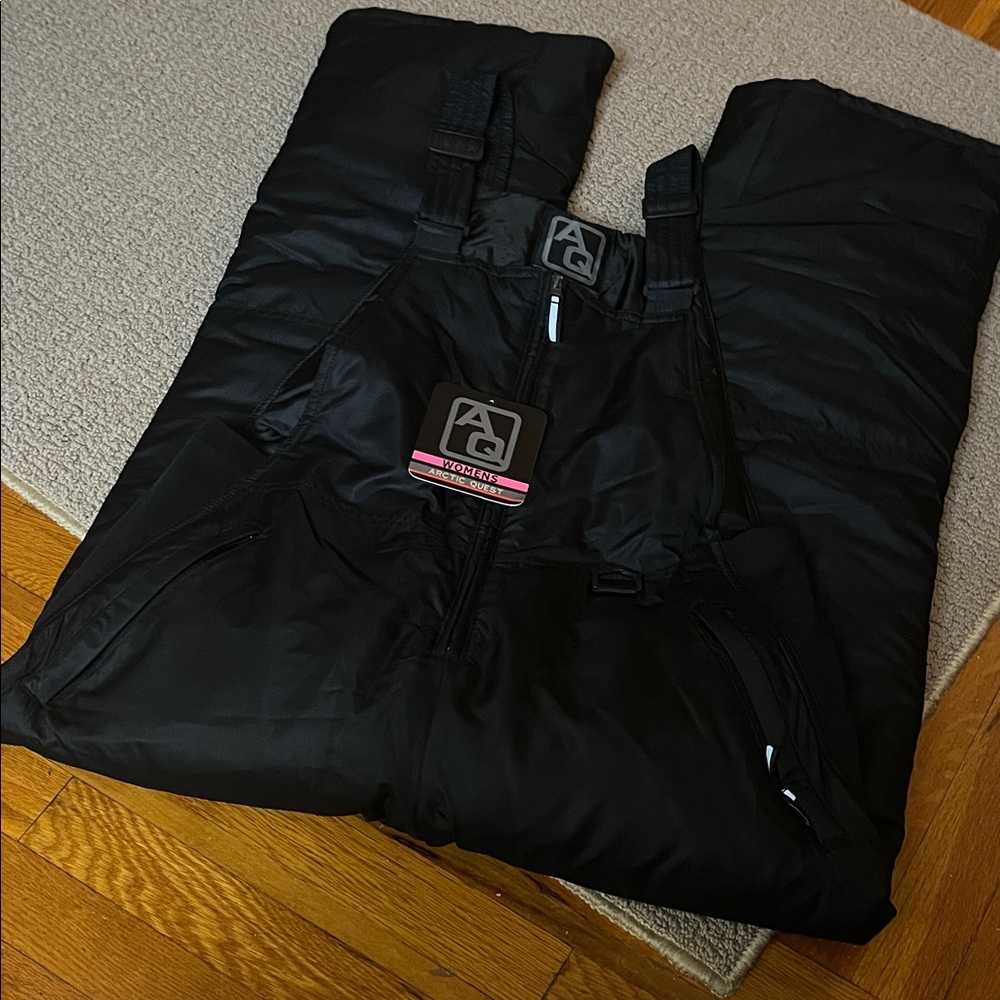 Arctic Quest Womens Ski Snow Bibs Pants Insulated, Large. Black